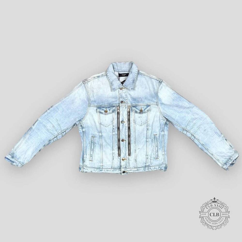 NEW AMIRI men's mx2 long sleeve trucker jacket in clay indigo